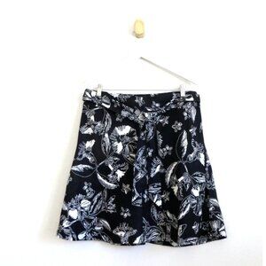 NEW! MERONA 100% Linen Floral Skirt Waist Tie Black SZ 10